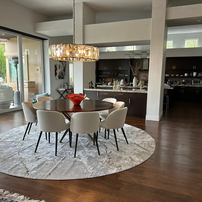 19-Inch Round Crystal Chandelier with Faceted Glass Prisms for Dining Room & Living Room
