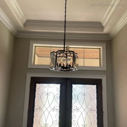 19-Inch Round Crystal Chandelier with Faceted Glass Prisms for Dining Room & Living Room