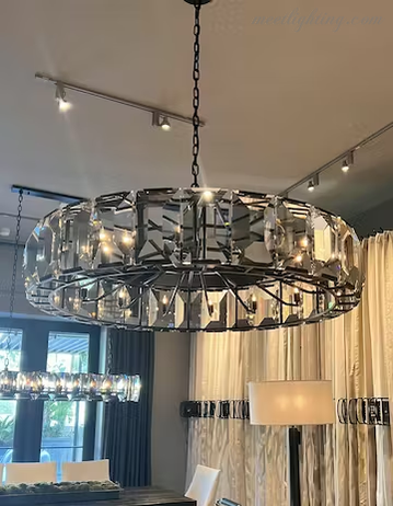 Round Crystal Chandelier 31 Inch 7-Light Fixture Iron Frame for Dining Room Foyer Entryway Living Room Bedroom Statement Lighting