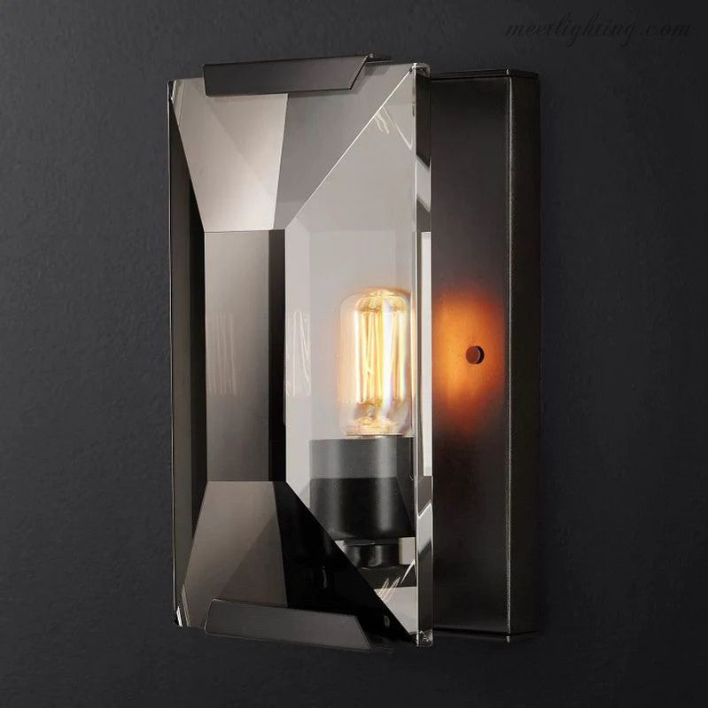 Faceted Crystal Glass Wall Light Fixture with Metal Frame for Living Room & Hallway