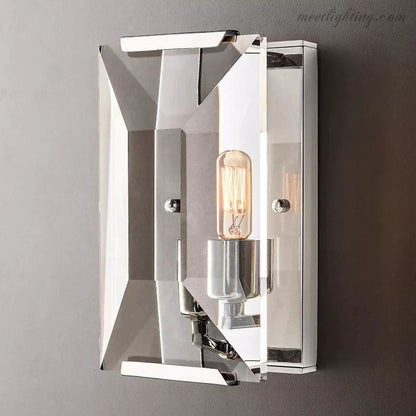 Faceted Crystal Glass Wall Light Fixture with Metal Frame for Living Room & Hallway