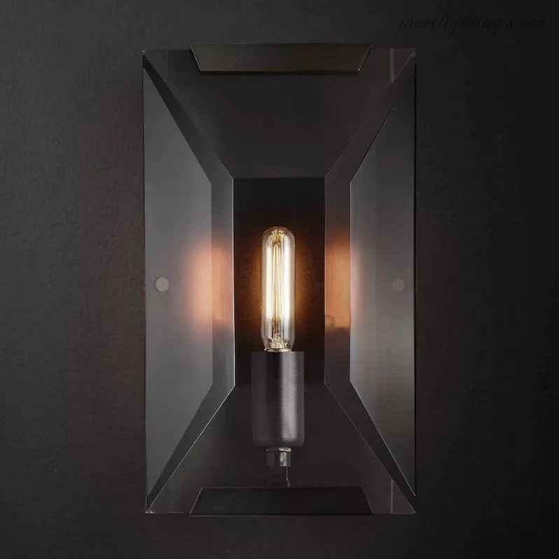 Faceted Crystal Glass Wall Light Fixture with Metal Frame for Living Room & Hallway