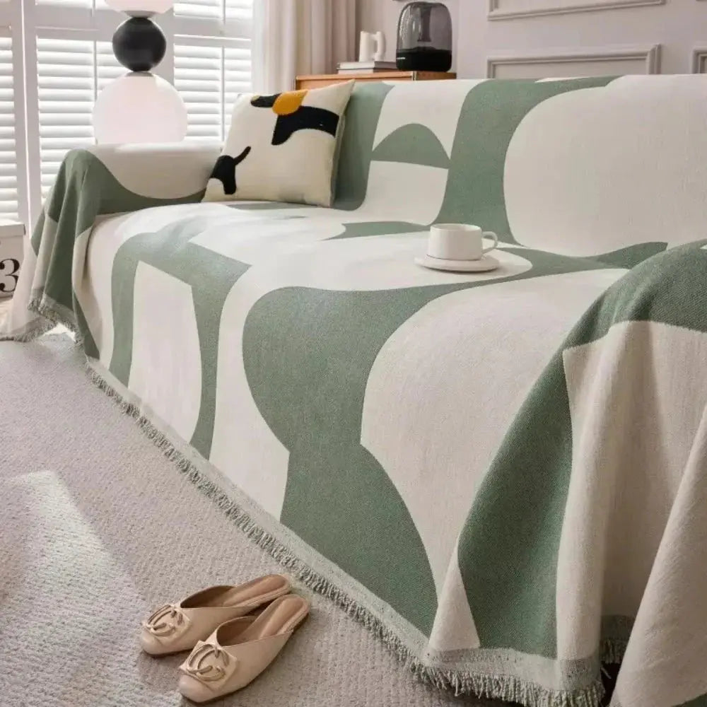 Plush Textured Throw Blanket Plaid Chenille 71x91 Inch for Couch Sofa Bed Layer Green Gray Brown Beige Orange Black Lightweight Home