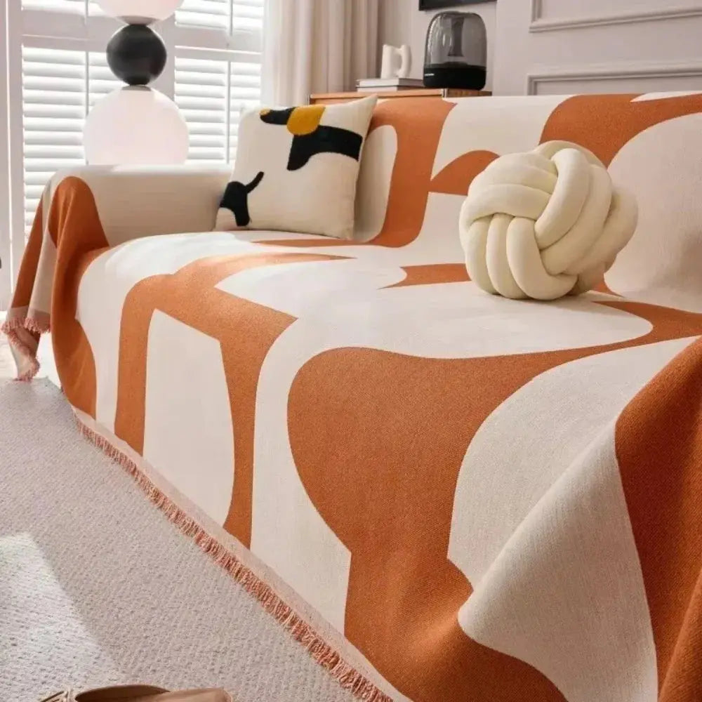 Plush Textured Throw Blanket Plaid Chenille 71x91 Inch for Couch Sofa Bed Layer Green Gray Brown Beige Orange Black Lightweight Home