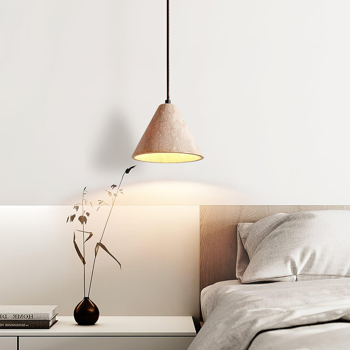 Stone Hanging Lamp E26 40W Natural Texture Overhead Light for Island Counter Breakfast Nook Focused Downlight