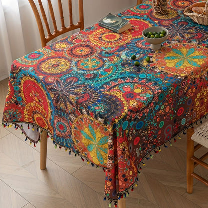 Haven Tablecloth - Microfiber, Bohemian Design with Tassels