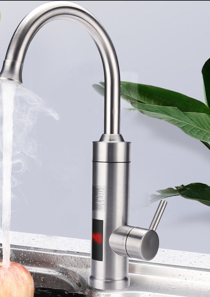 Instant Hot Water Faucet with Digital Temperature Display – Touchless Sensor Kitchen Tap, 3000W Electric Water Heater, Stainless Steel