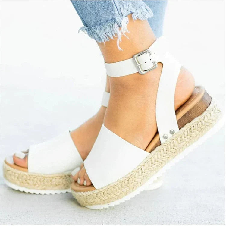 Women's Ankle Strap Platform Wedge Sandals Open Toe Buckle Shoes for Summer Casual Wear