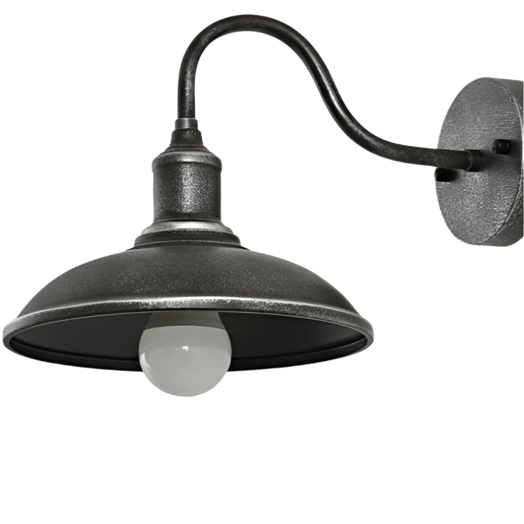 Iron Sconce Fixture with Curved Arm for Patio Garage Barn Entry 9-11 in Shade Weatherproof IP65 LED 1400 Lumen Neutral White Metal Housing