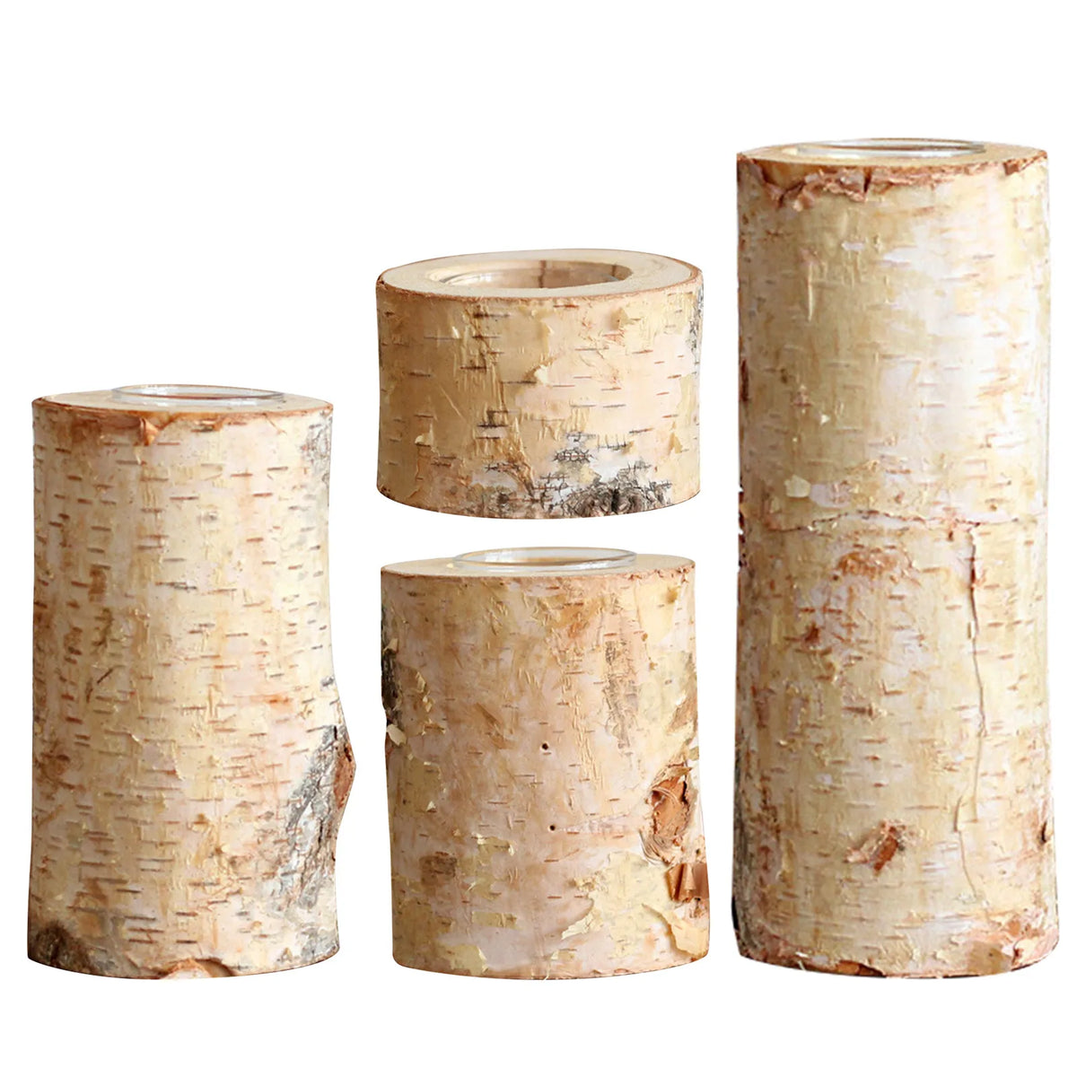 Natural Wood Tealight Stand 2-8 Inches Farmhouse Table Accent Organic Bark Texture Mantel Display Home Centerpiece Décor