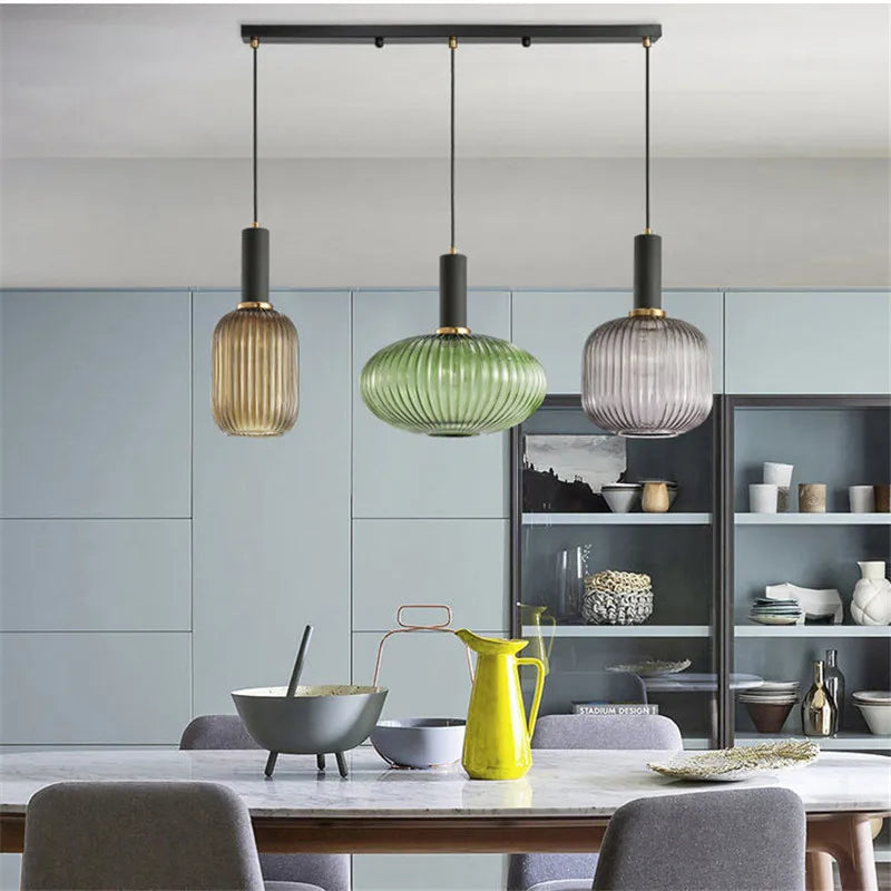 Glass Shade Hanging Ceiling Light E27 Socket Multi-Color Options for Kitchen Island Dining Room Bar Lounge Adjustable Cable Mid-Century Styl