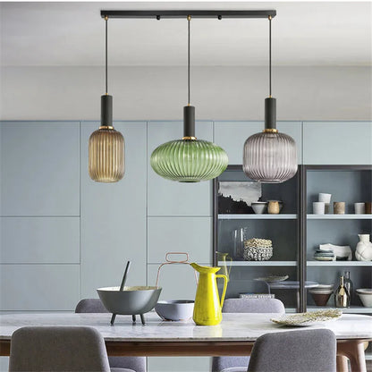 Glass Shade Hanging Ceiling Light E27 Socket Multi-Color Options for Kitchen Island Dining Room Bar Lounge Adjustable Cable Mid-Century Styl