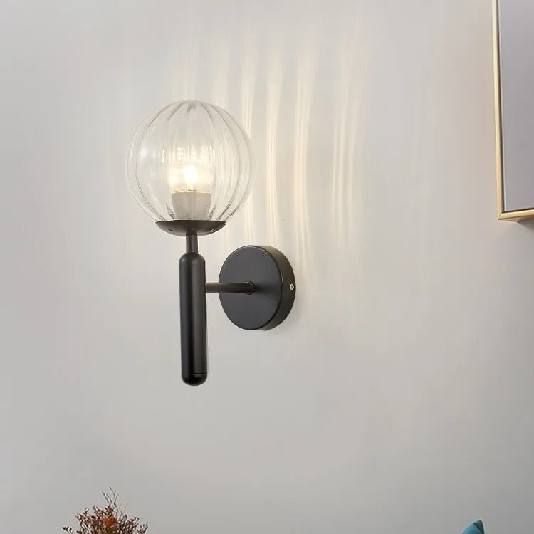 Globe Wall Sconce with 5.5-Inch Glass Shade Black and Gold Finish Bedroom Hallway Ambient Light E14 Socket Modern Minimalist Design for Entr