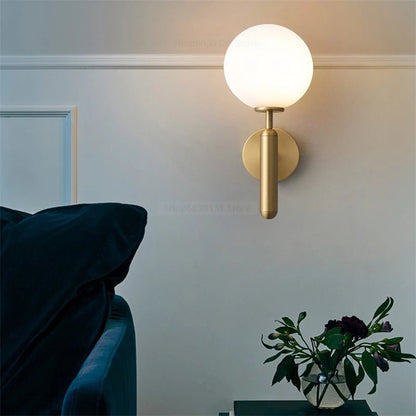 Globe Wall Sconce with 5.5-Inch Glass Shade Black and Gold Finish Bedroom Hallway Ambient Light E14 Socket Modern Minimalist Design for Entr