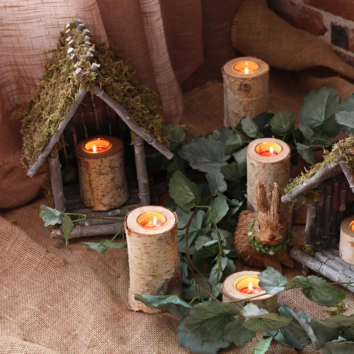 Natural Wood Tealight Stand 2-8 Inches Farmhouse Table Accent Organic Bark Texture Mantel Display Home Centerpiece Décor