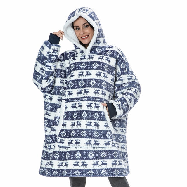 Oversized Wearable Blanket Hoodie with Pocket – Soft Fleece Throw for Couch & Bed – One Size Adults & Teens