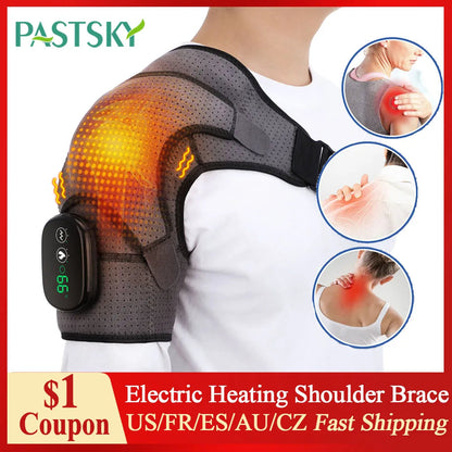 Electric Heating Pad for Shoulder with Vibration, Cordless Heating Pad with Adjustable Heat, Heated Shoulder Brace