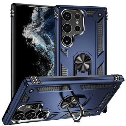 Samsung Galaxy Rugged Case with Ring Stand & Magnetic Mount – Shockproof Hard Shell Cover for Daily Drop Protection