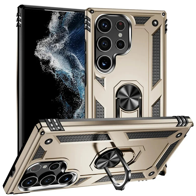 Samsung Galaxy Rugged Case with Ring Stand & Magnetic Mount – Shockproof Hard Shell Cover for Daily Drop Protection