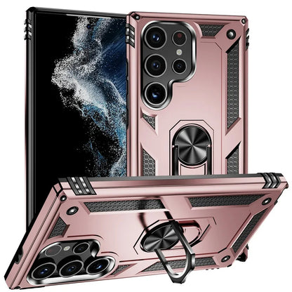 Samsung Galaxy Rugged Case with Ring Stand & Magnetic Mount – Shockproof Hard Shell Cover for Daily Drop Protection