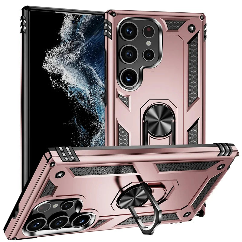 Samsung Galaxy Rugged Case with Ring Stand & Magnetic Mount – Shockproof Hard Shell Cover for Daily Drop Protection
