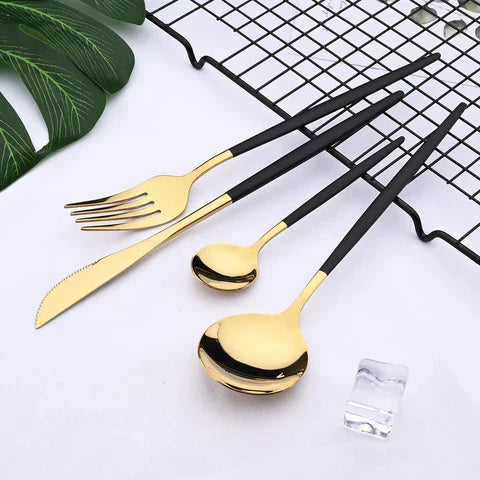 Stainless Steel Flatware Set 24 Pieces with Titanium Mirror Finish for Dining Room Kitchen Table Service Six Settings