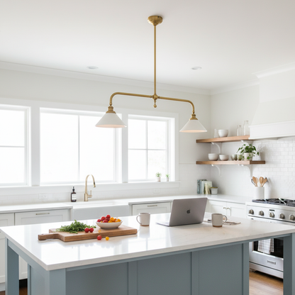 Dual-Head Island Pendant Light with Adjustable Height – Aluminum & Ceramic Shades for Kitchen, Dining Room & Living Space – Dimmable LED Fix