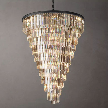 Spiral Crystal Chandelier Statement Ceiling Light Black Iron Glass Prism Layers for Dining Room Living Room Foyer Grand Staircase