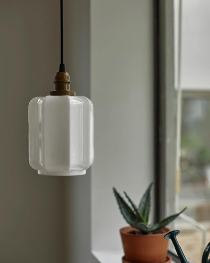 Glass Globe Hanging Light with Adjustable Cord White Brass Ceiling Fixture for Bedroom Dining Room Kitchen Island Brass Finish 6 Inch Pendan