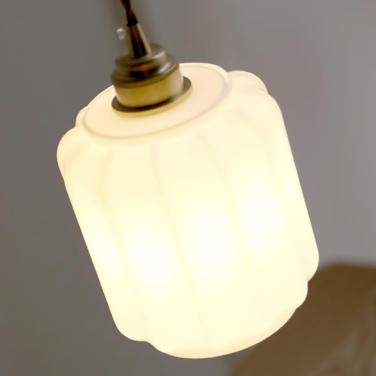 Glass Globe Hanging Light with Adjustable Cord White Brass Ceiling Fixture for Bedroom Dining Room Kitchen Island Brass Finish 6 Inch Pendan