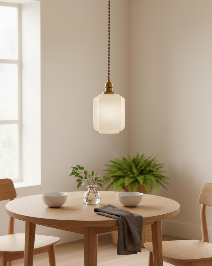 Glass Globe Hanging Light with Adjustable Cord White Brass Ceiling Fixture for Bedroom Dining Room Kitchen Island Brass Finish 6 Inch Pendan