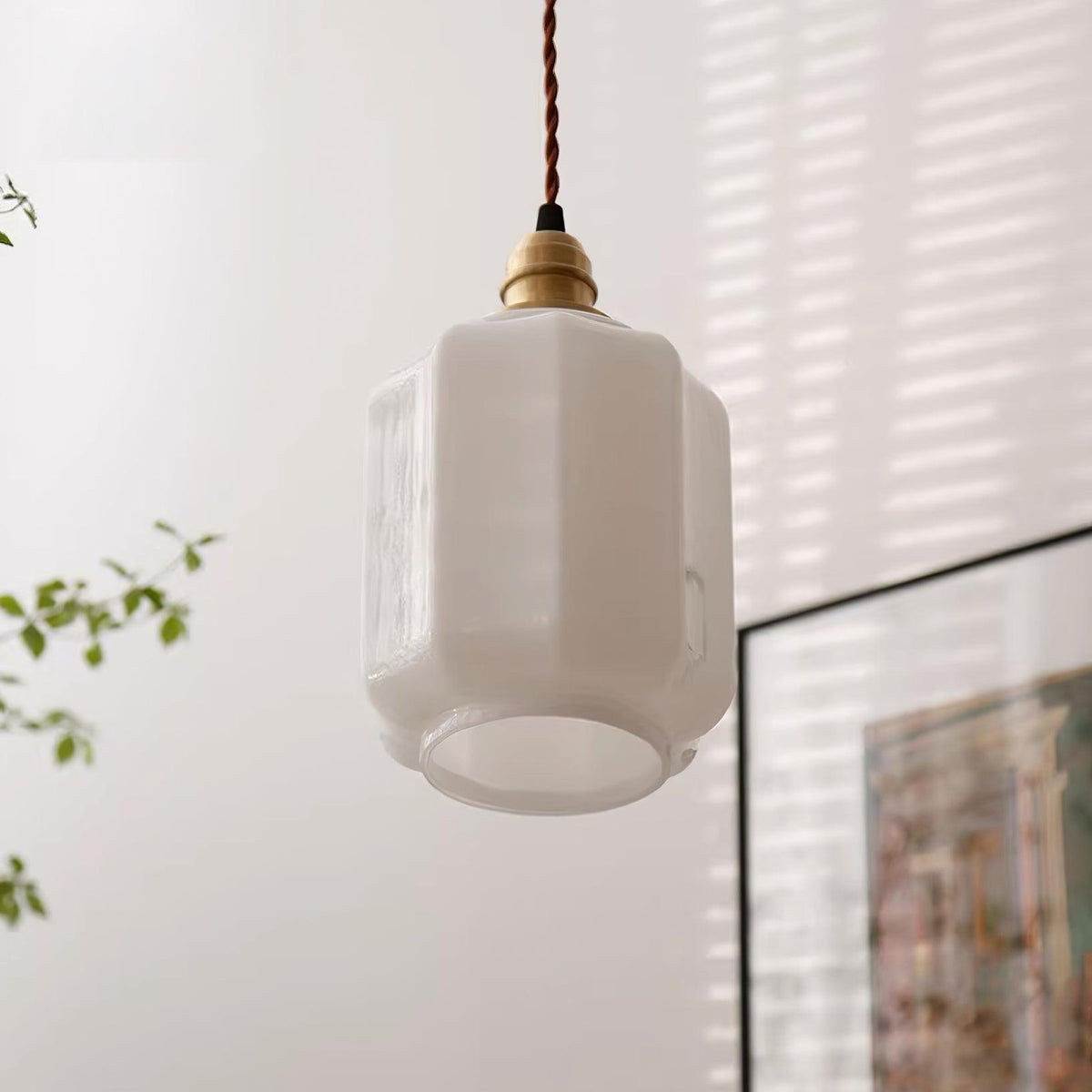 Glass Globe Hanging Light with Adjustable Cord White Brass Ceiling Fixture for Bedroom Dining Room Kitchen Island Brass Finish 6 Inch Pendan