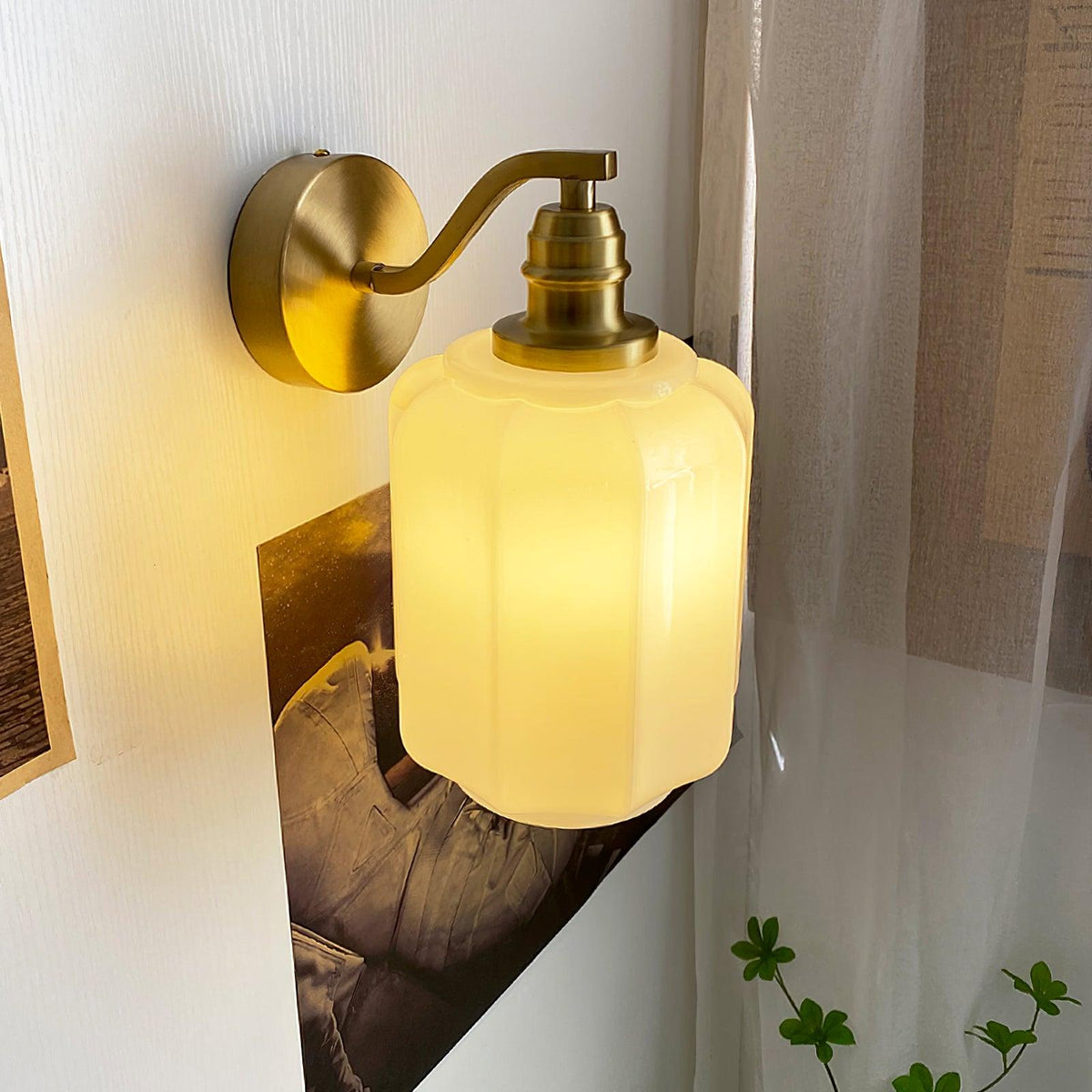 Indoor Sconce Light with Milky Shade and Antique Metal Frame for Hallway Bedroom Living Room Entryway Ambient Glow Fixture 9.8 in Tall