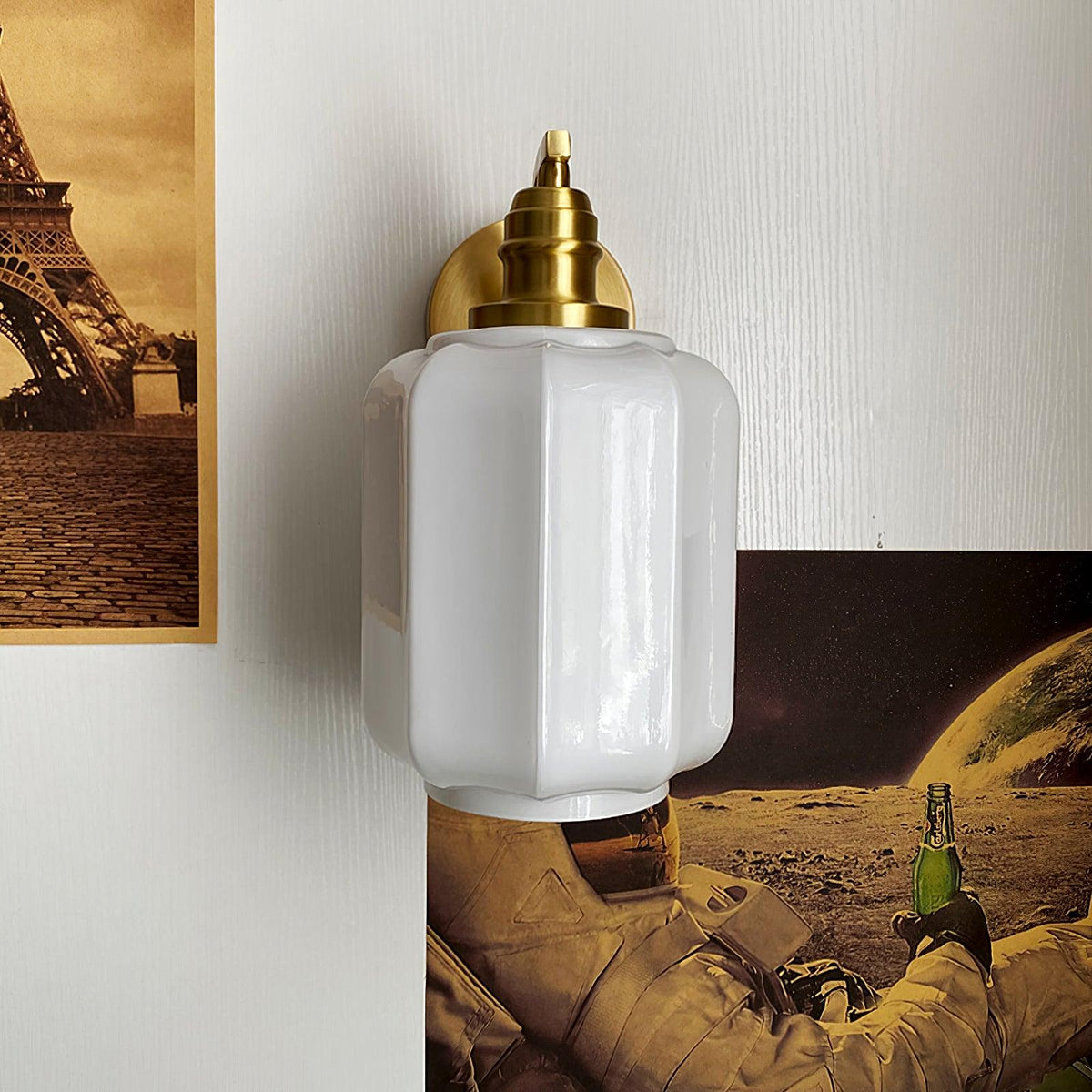 Indoor Sconce Light with Milky Shade and Antique Metal Frame for Hallway Bedroom Living Room Entryway Ambient Glow Fixture 9.8 in Tall
