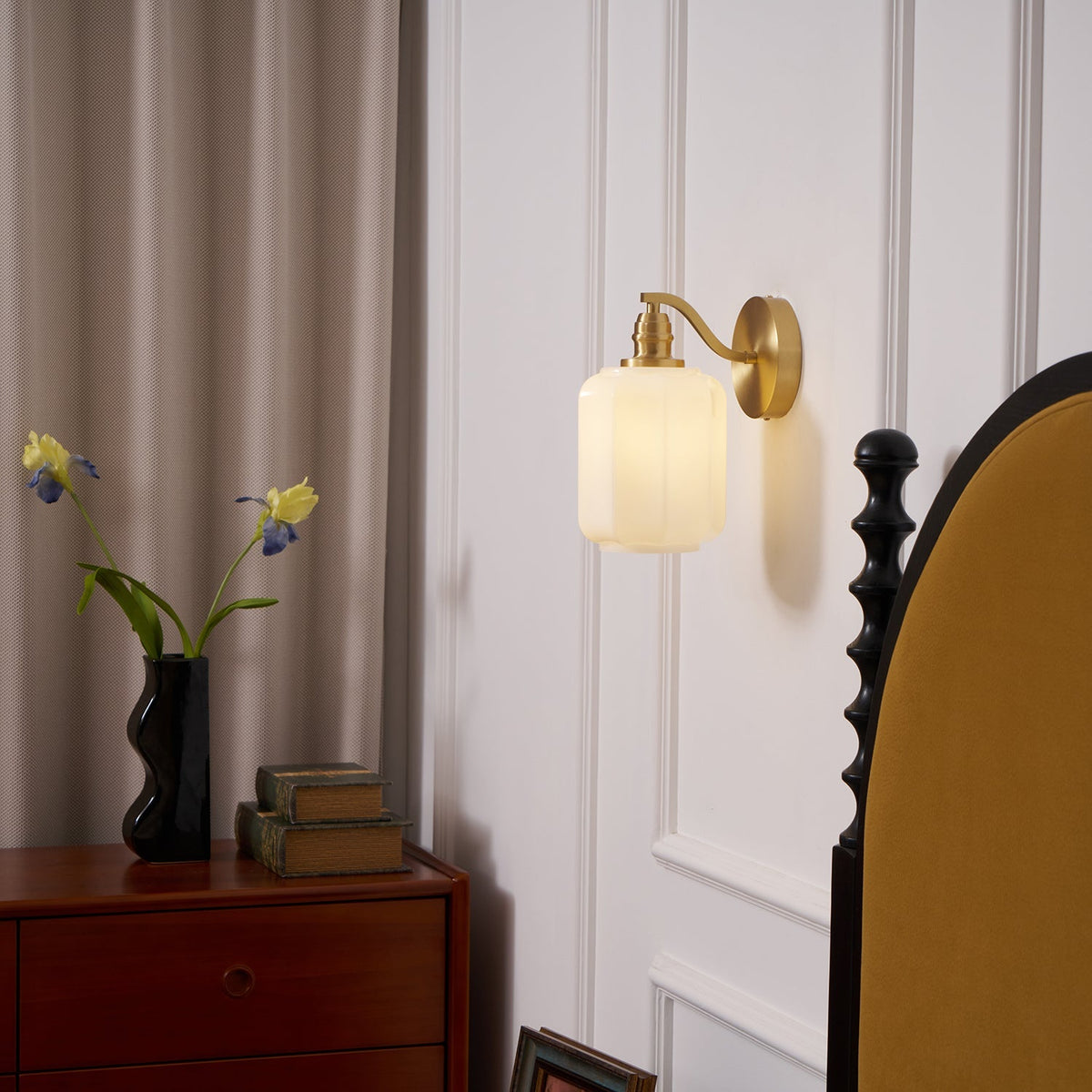 Indoor Sconce Light with Milky Shade and Antique Metal Frame for Hallway Bedroom Living Room Entryway Ambient Glow Fixture 9.8 in Tall