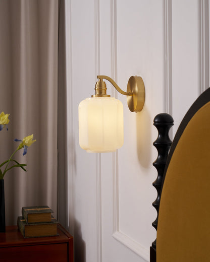 Indoor Sconce Light with Milky Shade and Antique Metal Frame for Hallway Bedroom Living Room Entryway Ambient Glow Fixture 9.8 in Tall