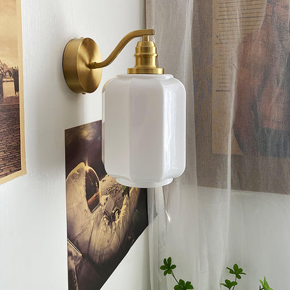Indoor Sconce Light with Milky Shade and Antique Metal Frame for Hallway Bedroom Living Room Entryway Ambient Glow Fixture 9.8 in Tall