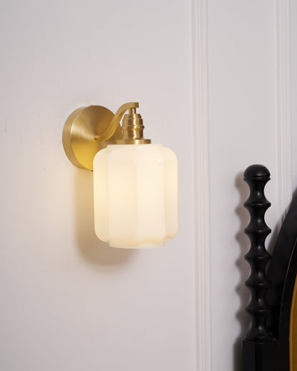Indoor Sconce Light with Milky Shade and Antique Metal Frame for Hallway Bedroom Living Room Entryway Ambient Glow Fixture 9.8 in Tall