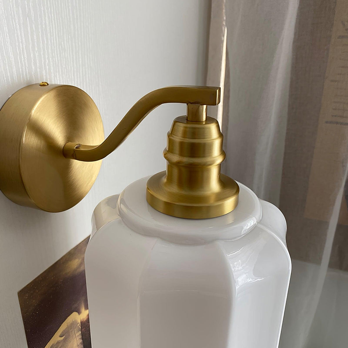 Indoor Sconce Light with Milky Shade and Antique Metal Frame for Hallway Bedroom Living Room Entryway Ambient Glow Fixture 9.8 in Tall