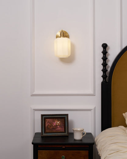 Indoor Sconce Light with Milky Shade and Antique Metal Frame for Hallway Bedroom Living Room Entryway Ambient Glow Fixture 9.8 in Tall