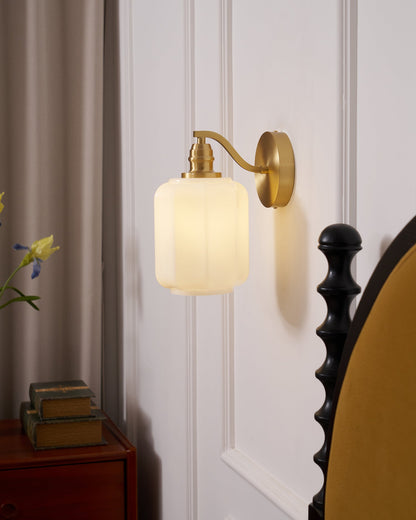 Indoor Sconce Light with Milky Shade and Antique Metal Frame for Hallway Bedroom Living Room Entryway Ambient Glow Fixture 9.8 in Tall
