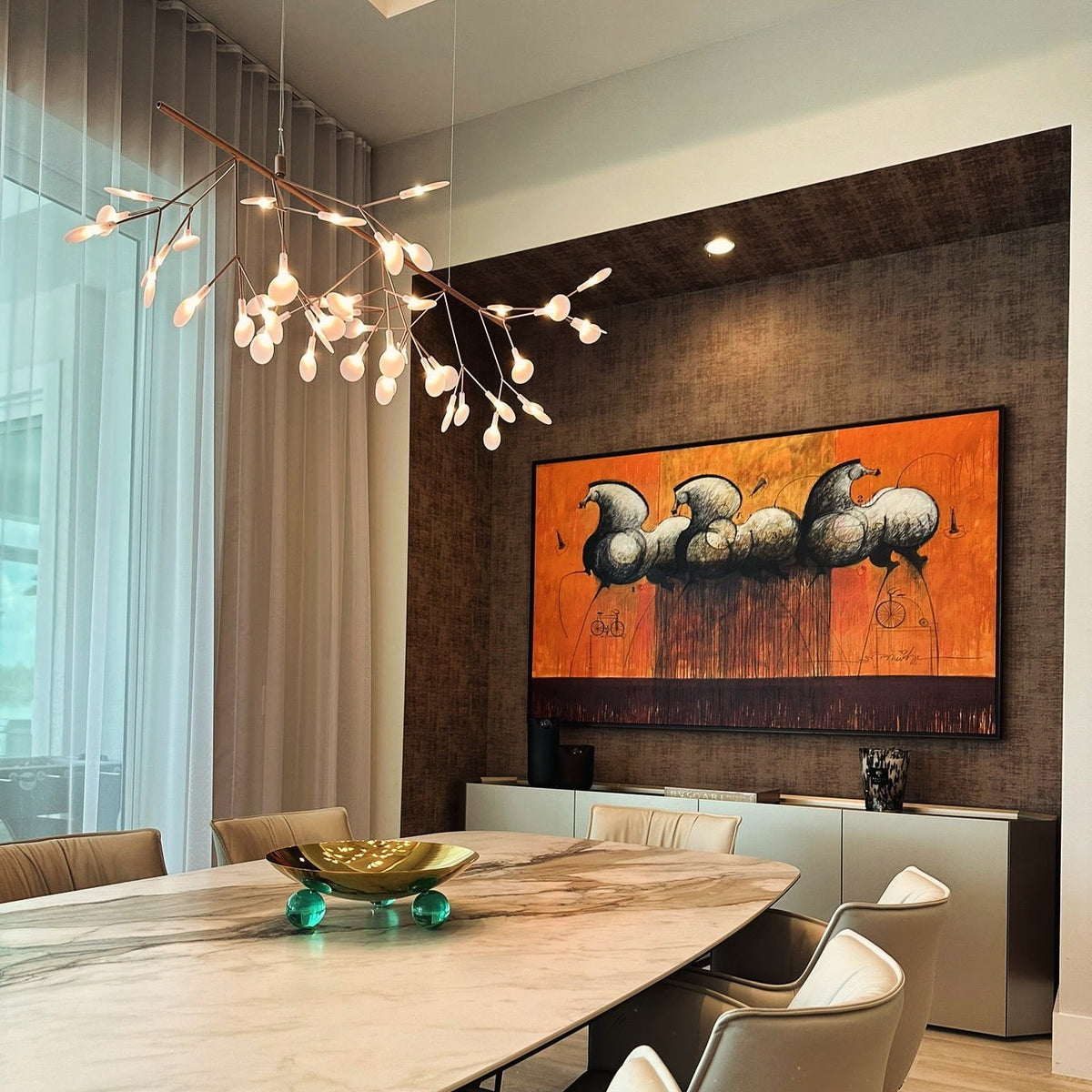 Organic Branch LED Ceiling Light White Metal Acrylic Fixture for Dining Room High Ceilings Modern Statement Chandelier Dimmable Adjustable S