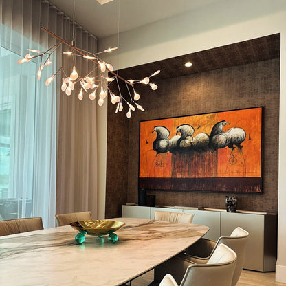 Organic Branch LED Ceiling Light White Metal Acrylic Fixture for Dining Room High Ceilings Modern Statement Chandelier Dimmable Adjustable S