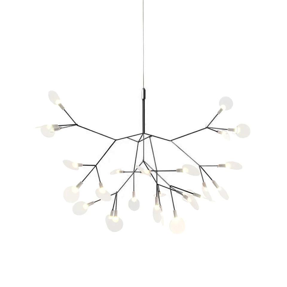 Branching LED Chandelier with Acrylic Petals Black Finish 20W Integrated Light Dimmable Remote Option Modern Statement Fixture Indoor Living
