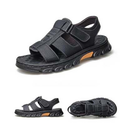 Men's Leather Sandals with Arch Support – Breathable Open-Toe Footbed for Walking & Summer Wear