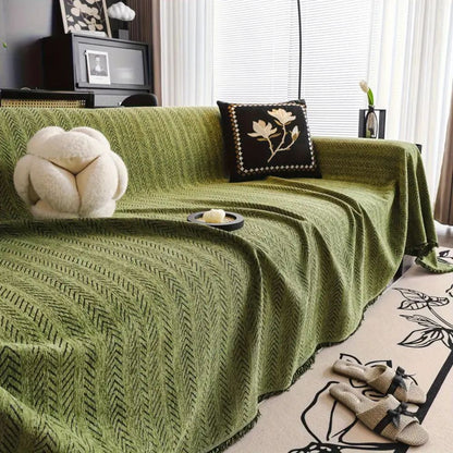 Textured Chenille Sofa Throw Cover with Tassels – Non-Slip Pet-Proof Furniture Protector for Couch