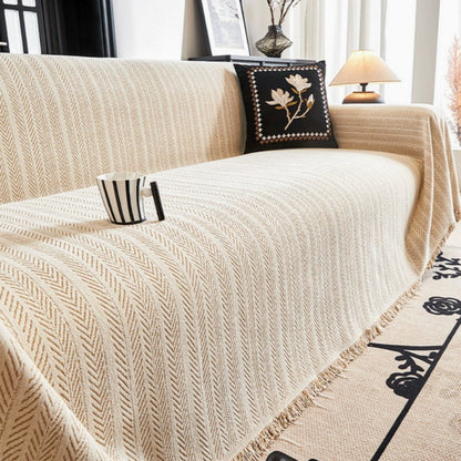 Textured Chenille Sofa Throw Cover with Tassels – Non-Slip Pet-Proof Furniture Protector for Couch