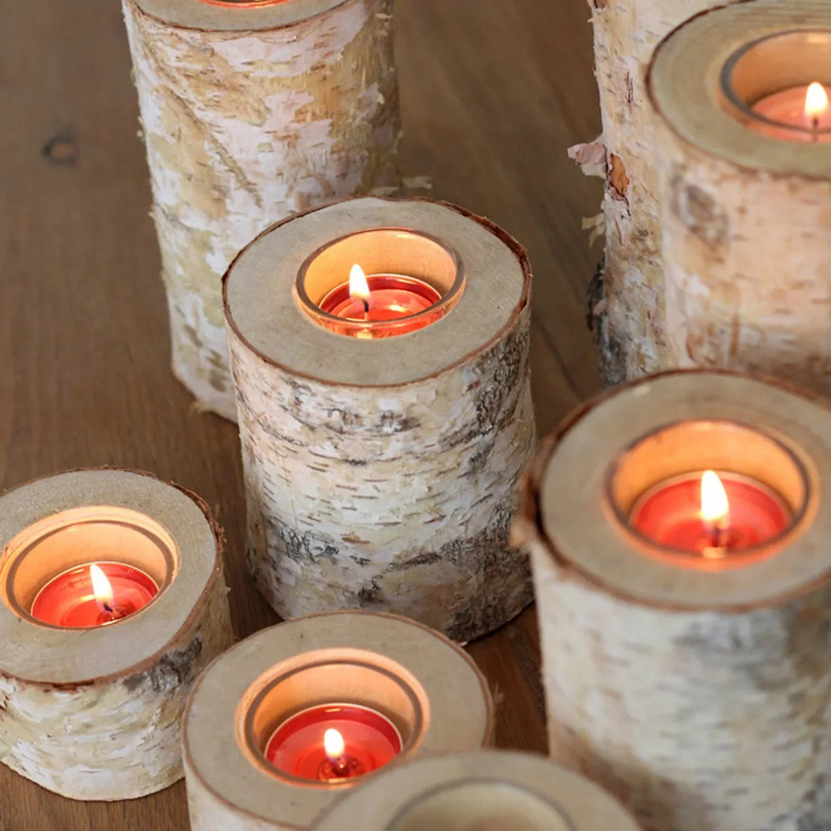 Natural Wood Tealight Holder Rustic Decorative Accent Glass Insert Candle Stand for Dining Table Living Room Mantle Home Decor Centerpiece