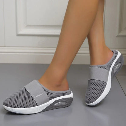 Cushioned Slip-On Walking Sneakers with Air Sole Technology for Women | Breathable Mesh Athletic Shoes for All-Day Standing and Comfort