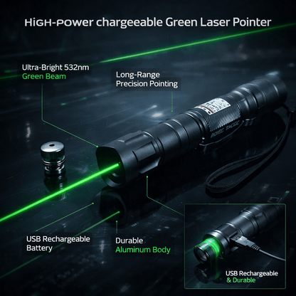 Eco-Friendly Laser Pointer | USB Rechargeable Green Laser with Extended Range for Presentations and Stargazing